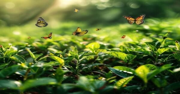 Natural biodiverse tea garden without pesticides