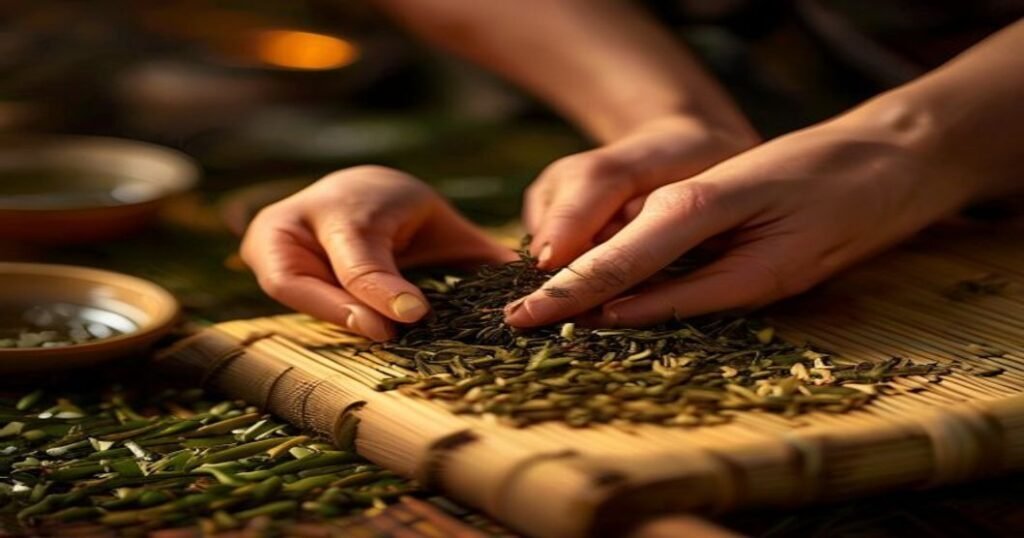 Orthodox tea leaves being rolled in a tea factory